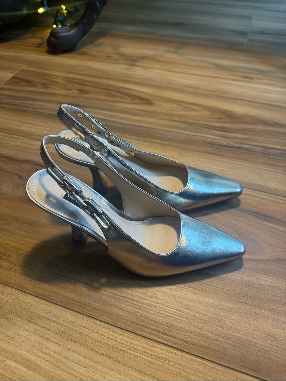 Nine West Metallic Gold Pointed Slingback Heels